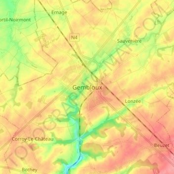 Mappa topografica Gembloers, altitudine, rilievo
