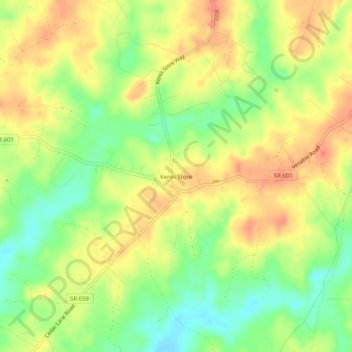 Mappa topografica Kents Store, altitudine, rilievo