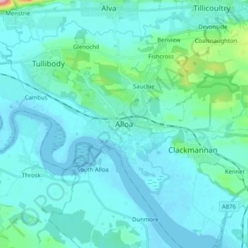 Mappa topografica Alloa, altitudine, rilievo
