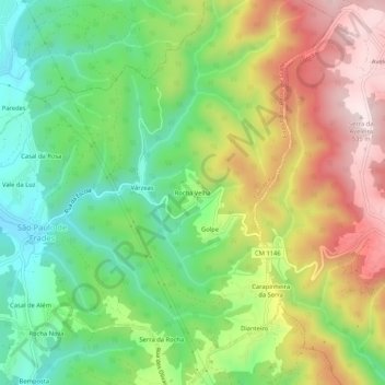 Mappa topografica Rocha Velha, altitudine, rilievo
