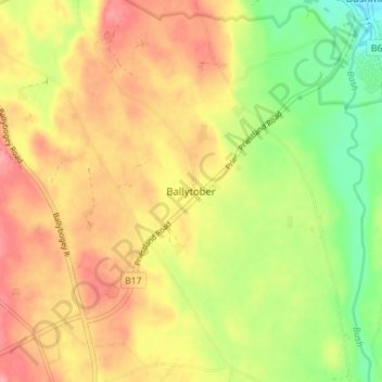 Mappa topografica Ballytober, altitudine, rilievo