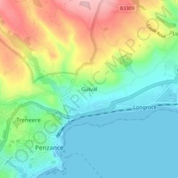 Mappa topografica Gulval, altitudine, rilievo