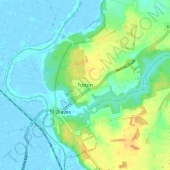 Mappa topografica Fritton, altitudine, rilievo