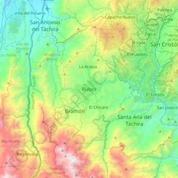 Mappa topografica Rubio, altitudine, rilievo