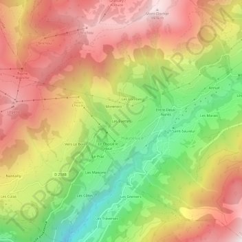 Mappa topografica Les Evettes, altitudine, rilievo