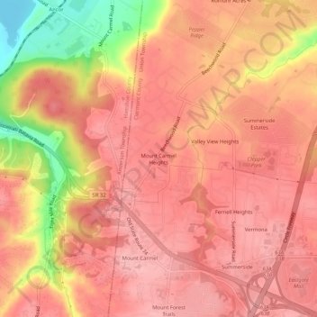 Mappa topografica Mount Carmel Heights, altitudine, rilievo