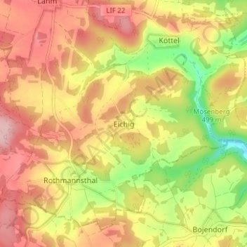 Mappa topografica Eichig, altitudine, rilievo
