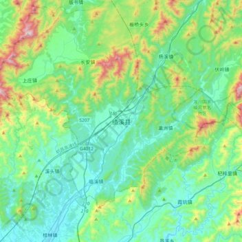 Mappa topografica 绩溪县, altitudine, rilievo