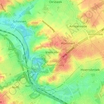 Mappa topografica Vaesrade, altitudine, rilievo