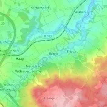 Mappa topografica Brand, altitudine, rilievo