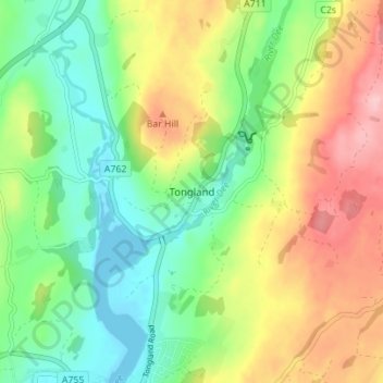 Mappa topografica Tongland, altitudine, rilievo
