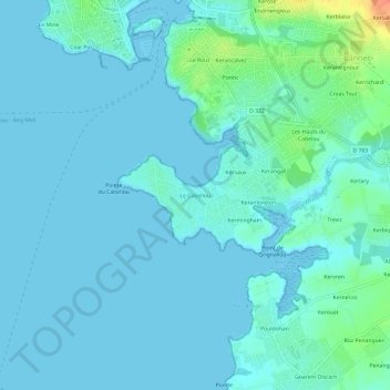 Mappa topografica Le Cabellou, altitudine, rilievo