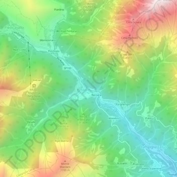 Mappa topografica Fornaca, altitudine, rilievo