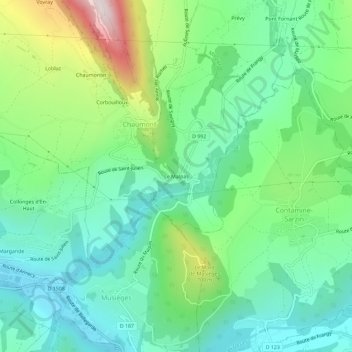 Mappa topografica Le Malpas, altitudine, rilievo