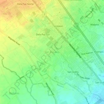 Mappa topografica Del Rosario, altitudine, rilievo