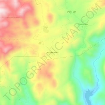 Mappa topografica Boulder Oaks, altitudine, rilievo