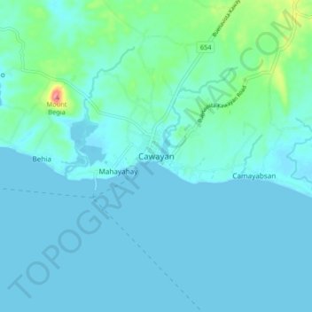 Mappa topografica Cawayan, altitudine, rilievo