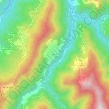 Mappa topografica Agneto, altitudine, rilievo