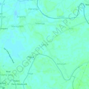 Mappa topografica Tarece, altitudine, rilievo