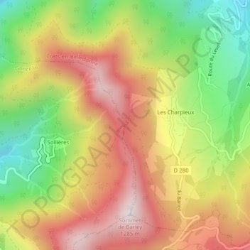 Mappa topografica Col du Crêt, altitudine, rilievo