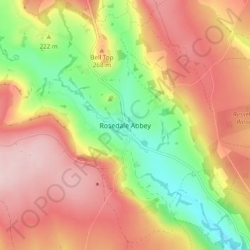 Mappa topografica Rosedale Abbey, altitudine, rilievo