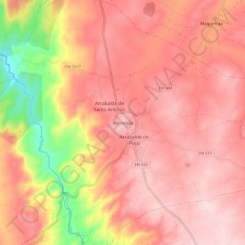 Mappa topografica Almeida, altitudine, rilievo