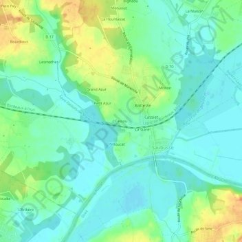 Mappa topografica Cassou, altitudine, rilievo