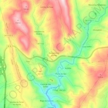 Mappa topografica Salgueiro da Lomba, altitudine, rilievo