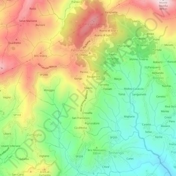 Mappa topografica Trivero, altitudine, rilievo