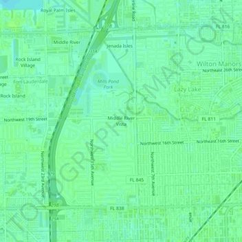 Mappa topografica Middle River Vista, altitudine, rilievo