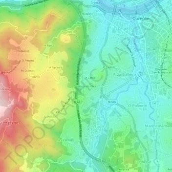 Mappa topografica Cabeza de Vaca, altitudine, rilievo