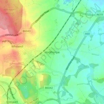 Mappa topografica Hodthorpe, altitudine, rilievo
