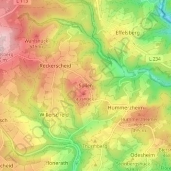Mappa topografica Soller, altitudine, rilievo