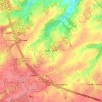 Mappa topografica Vieusart, altitudine, rilievo