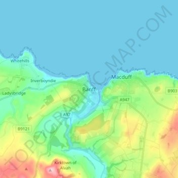 Mappa topografica Banff, altitudine, rilievo