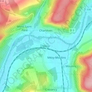 Mappa topografica Mézy, altitudine, rilievo