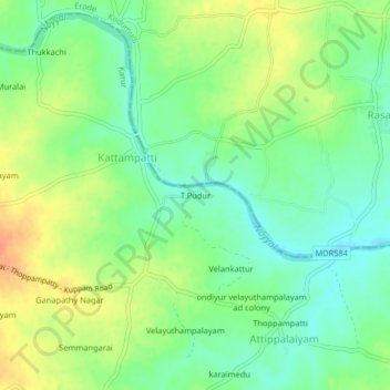 Mappa topografica T.Pudur, altitudine, rilievo
