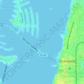 Mappa topografica Clearwater Harbor, altitudine, rilievo