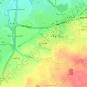 Mappa topografica Stainton, altitudine, rilievo