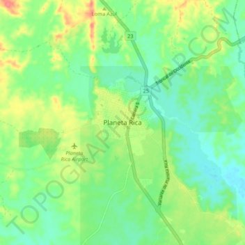 Mappa topografica Planeta Rica, altitudine, rilievo