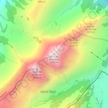 Mappa topografica Dent de Brenleire, altitudine, rilievo