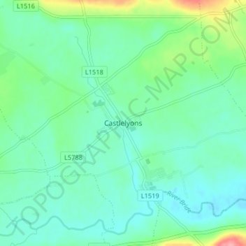 Mappa topografica Castlelyons, altitudine, rilievo