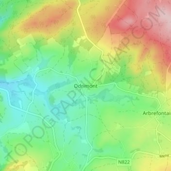 Mappa topografica Odrimont, altitudine, rilievo