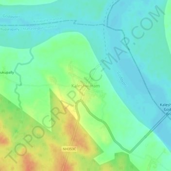 Mappa topografica Kaleshwaram, altitudine, rilievo