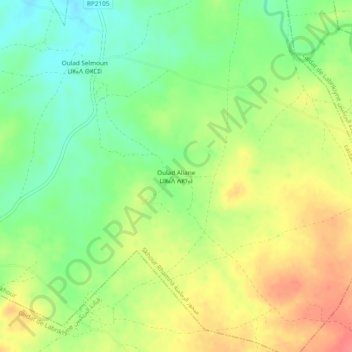 Mappa topografica Oulad Aliane, altitudine, rilievo