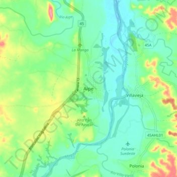 Mappa topografica Aipe, altitudine, rilievo
