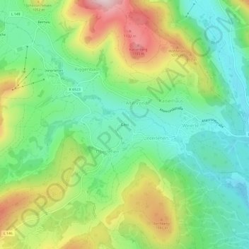 Mappa topografica Gass, altitudine, rilievo