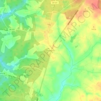 Mappa topografica Hunters, altitudine, rilievo