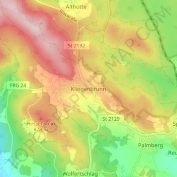 Mappa topografica Klingenbrunn, altitudine, rilievo