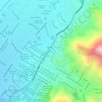 Mappa topografica 2W, altitudine, rilievo